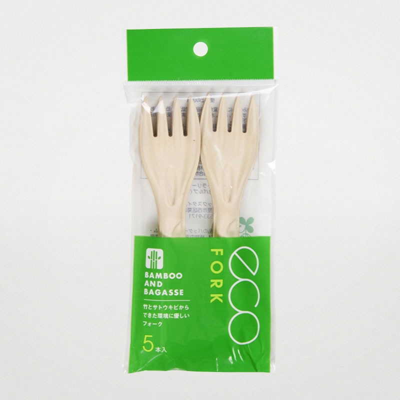 BB竹バガスカトラリー　フォーク 5本入  1袋（ご注文単位200袋）【直送品】