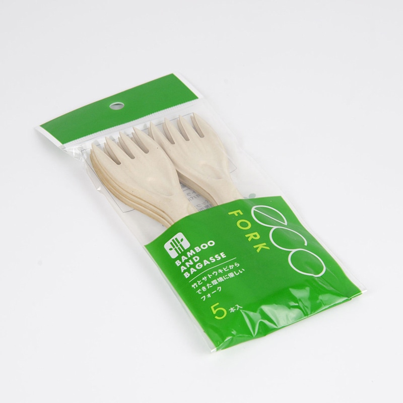 BB竹バガスカトラリー フォーク 5本入 1袋(ご注文単位200袋)【直送品】