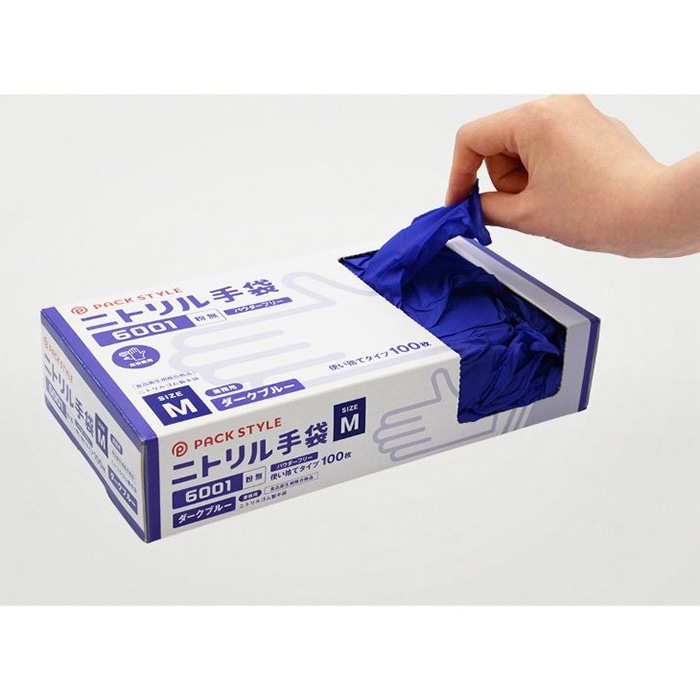 パックスタイル ニトリル手袋 濃紺 6001 粉無 M 100枚 00734314 100枚/箱(ご注文単位30箱)【直送品】