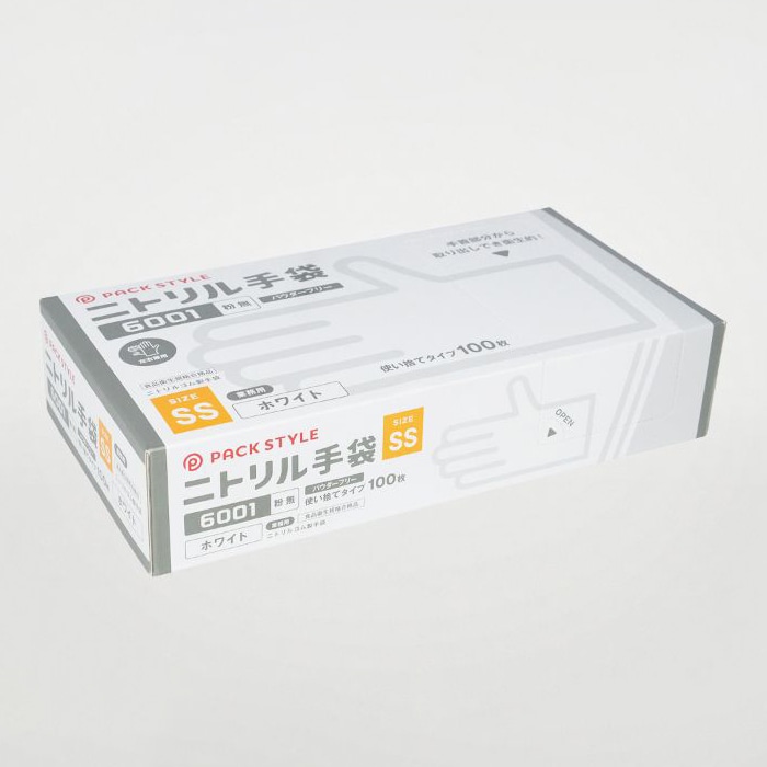 パックスタイル ニトリル手袋　白　6001 粉無　SS　100枚 00734316 100枚/箱（ご注文単位30箱）【直送品】