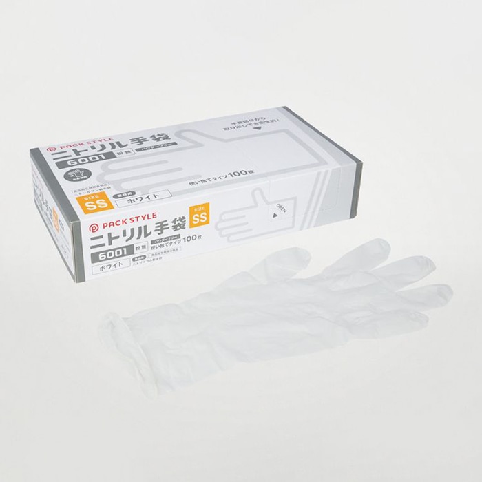 パックスタイル ニトリル手袋　白　6001 粉無　SS　100枚 00734316 100枚/箱（ご注文単位30箱）【直送品】