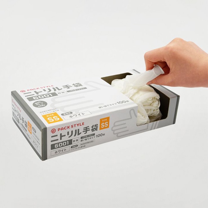 パックスタイル ニトリル手袋　白　6001 粉無　SS　100枚 00734316 100枚/箱（ご注文単位30箱）【直送品】