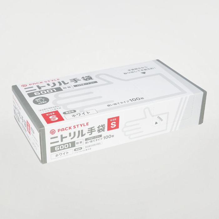パックスタイル ニトリル手袋　白　6001 粉無　S　100枚 00734317 100枚/箱（ご注文単位30箱）【直送品】