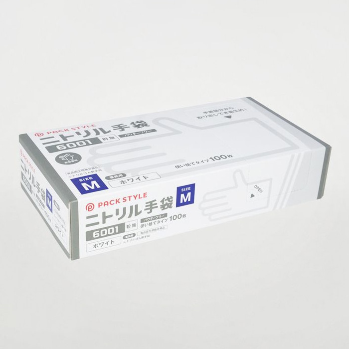 パックスタイル ニトリル手袋　白　6001 粉無　M　100枚 00734318 100枚/箱（ご注文単位30箱）【直送品】