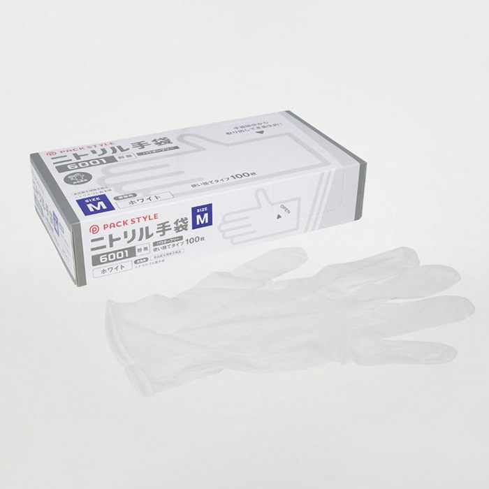 パックスタイル ニトリル手袋　白　6001 粉無　M　100枚 00734318 100枚/箱（ご注文単位30箱）【直送品】
