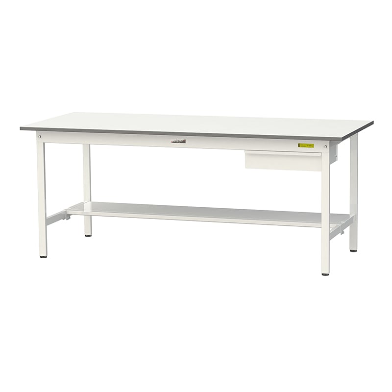 山金工業 ワークテーブル150　固定式　H740mm キャビネット付／半面棚板付 1800×750 1台（ご注文単位1台）【直送品】