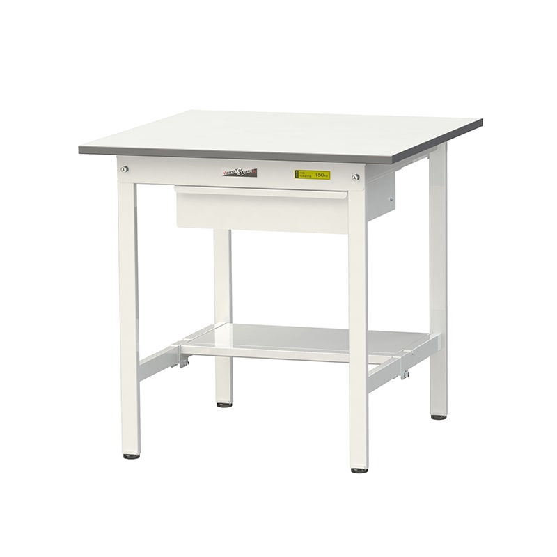 山金工業 ワークテーブル150　固定式　H740mm キャビネット付／半面棚板付 750×750 1台（ご注文単位1台）【直送品】