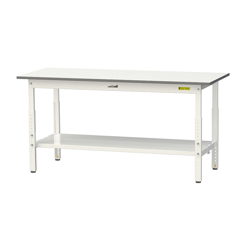 山金工業 ワークテーブル150　高さ調整タイプ H600～900mm　全面棚板付 1500×600 1台（ご注文単位1台）【直送品】