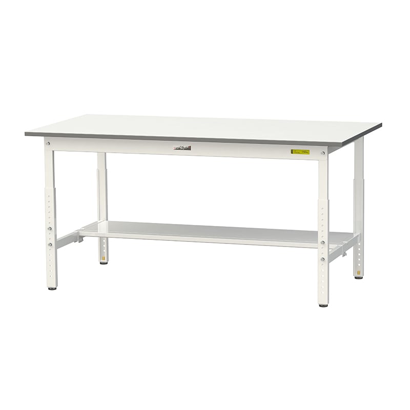 山金工業 ワークテーブル150　高さ調整タイプ H600～900mm　半面棚板付 1500×750 1台（ご注文単位1台）【直送品】