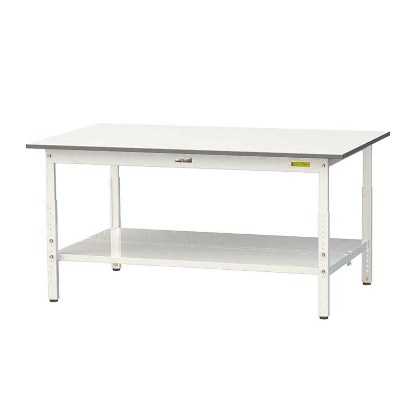 山金工業 ワークテーブル150　高さ調整タイプ H600～900mm　全面棚板付 1500×900 1台（ご注文単位1台）【直送品】