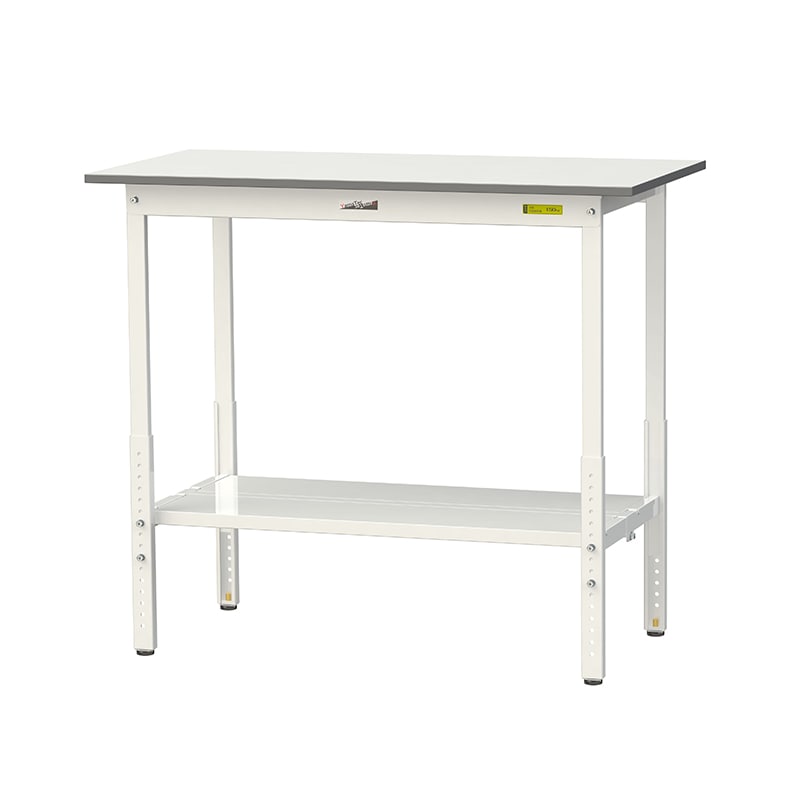山金工業 ワークテーブル150　高さ調整タイプ H900～1200mm　全面棚板付 1200×600 1台（ご注文単位1台）【直送品】