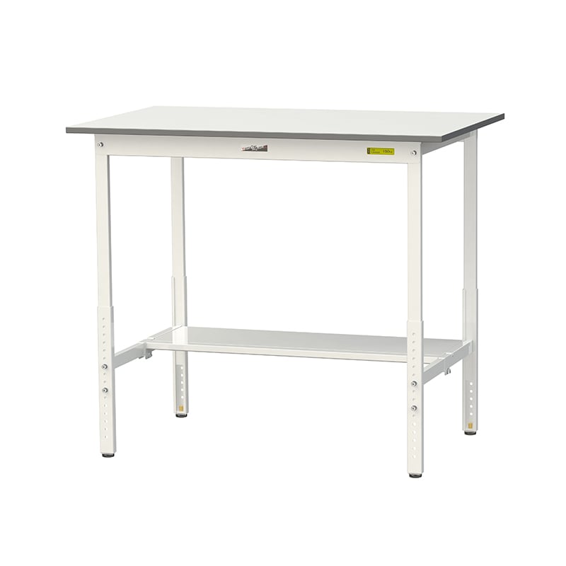 山金工業 ワークテーブル150　高さ調整タイプ H900～1200mm　半面棚板付 1200×750 1台（ご注文単位1台）【直送品】