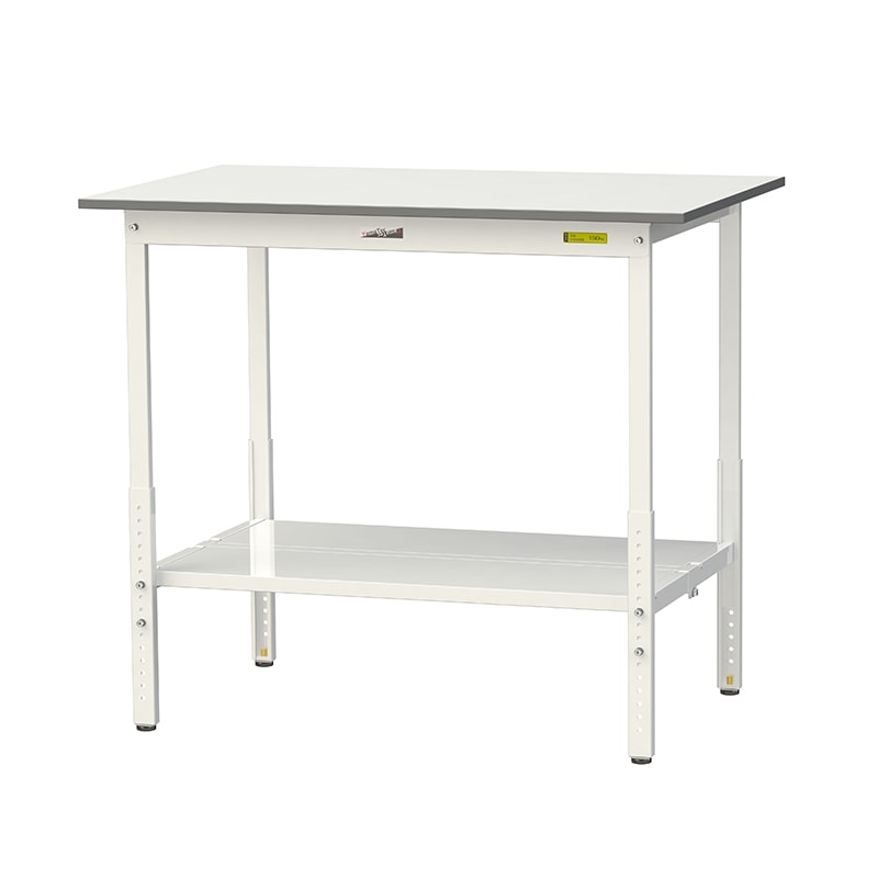 山金工業 ワークテーブル150　高さ調整タイプ H900～1200mm　全面棚板付 1200×750 1台（ご注文単位1台）【直送品】