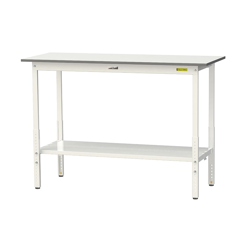 山金工業 ワークテーブル150　高さ調整タイプ H900～1200mm　全面棚板付 1500×600 1台（ご注文単位1台）【直送品】