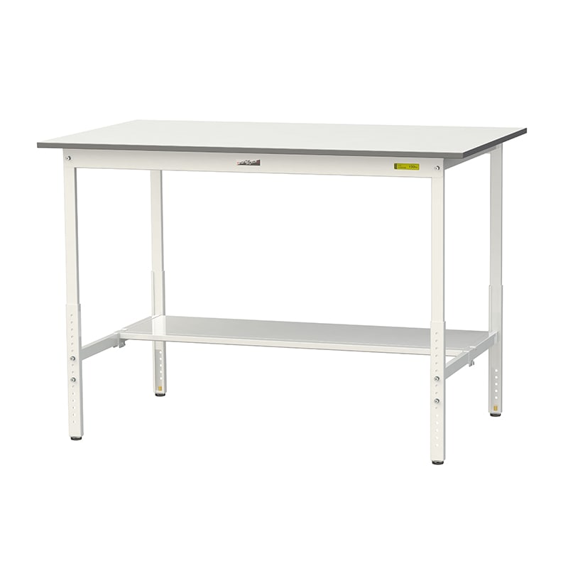 山金工業 ワークテーブル150　高さ調整タイプ H900～1200mm　半面棚板付 1500×900 1台（ご注文単位1台）【直送品】