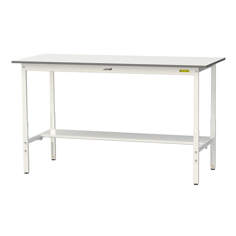 山金工業 ワークテーブル150　高さ調整タイプ H900～1200mm　半面棚板付 1800×750 1台（ご注文単位1台）【直送品】