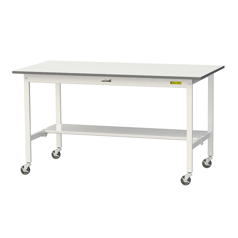 山金工業 ワークテーブル150　移動式　H825mm 半面棚板付 1500×750×高825mm 1台（ご注文単位1台）【直送品】