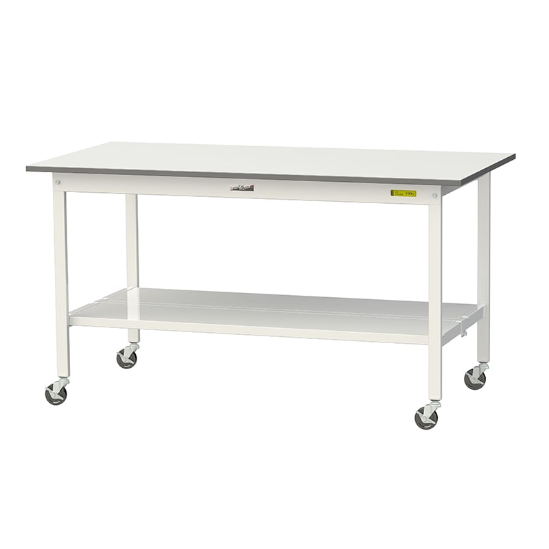 山金工業 ワークテーブル150　移動式　H825mm 全面棚板付 1500×750×高825mm 1台（ご注文単位1台）【直送品】