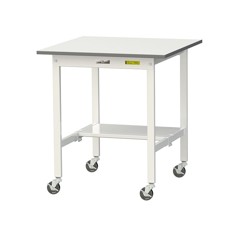 山金工業 ワークテーブル150　移動式　H825mm 半面棚板付 750×750×高825mm 1台（ご注文単位1台）【直送品】