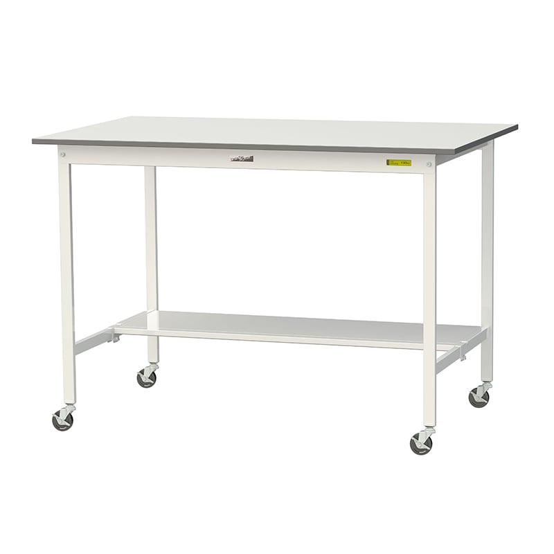 山金工業 ワークテーブル150　移動式　H1035mm 半面棚板付 1500×900×高1035mm 1台（ご注文単位1台）【直送品】