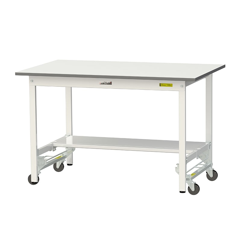 山金工業 ワークテーブル150　ワンタッチ移動タイプ H740mm　半面棚板付 1200×750 1台（ご注文単位1台）【直送品】