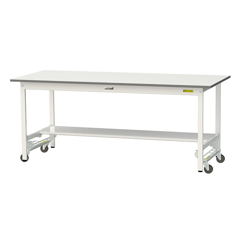 山金工業 ワークテーブル150　ワンタッチ移動タイプ H740mm　半面棚板付 1800×750 1台（ご注文単位1台）【直送品】