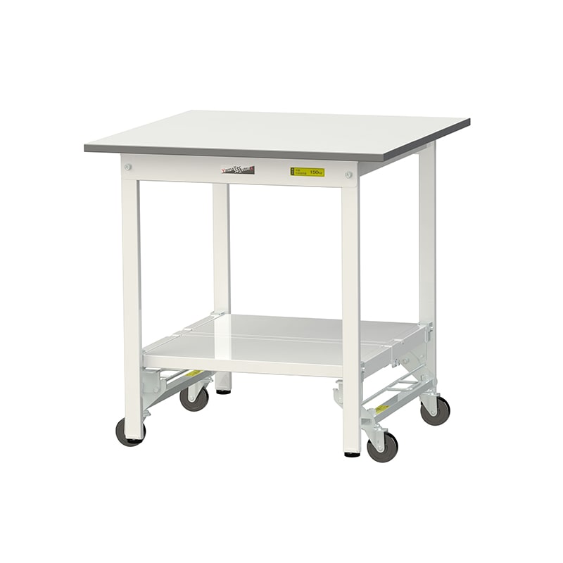 山金工業 ワークテーブル150　ワンタッチ移動タイプ H740mm　全面棚板付 750×750 1台（ご注文単位1台）【直送品】