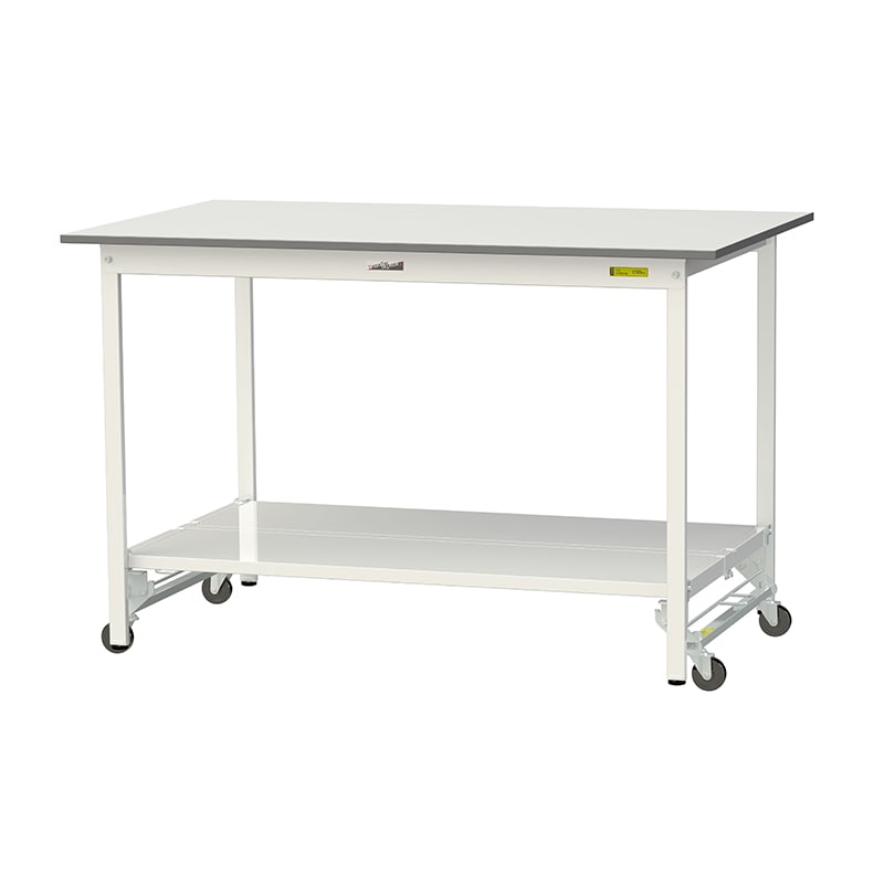山金工業 ワークテーブル150 ワンタッチ移動タイプ H950mm 全面棚板付 1500×900 1台(ご注文単位1台)【直送品】