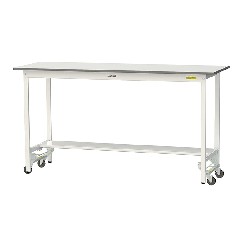 山金工業 ワークテーブル150 ワンタッチ移動タイプ H950mm 半面棚板付 1800×600 1台(ご注文単位1台)【直送品】