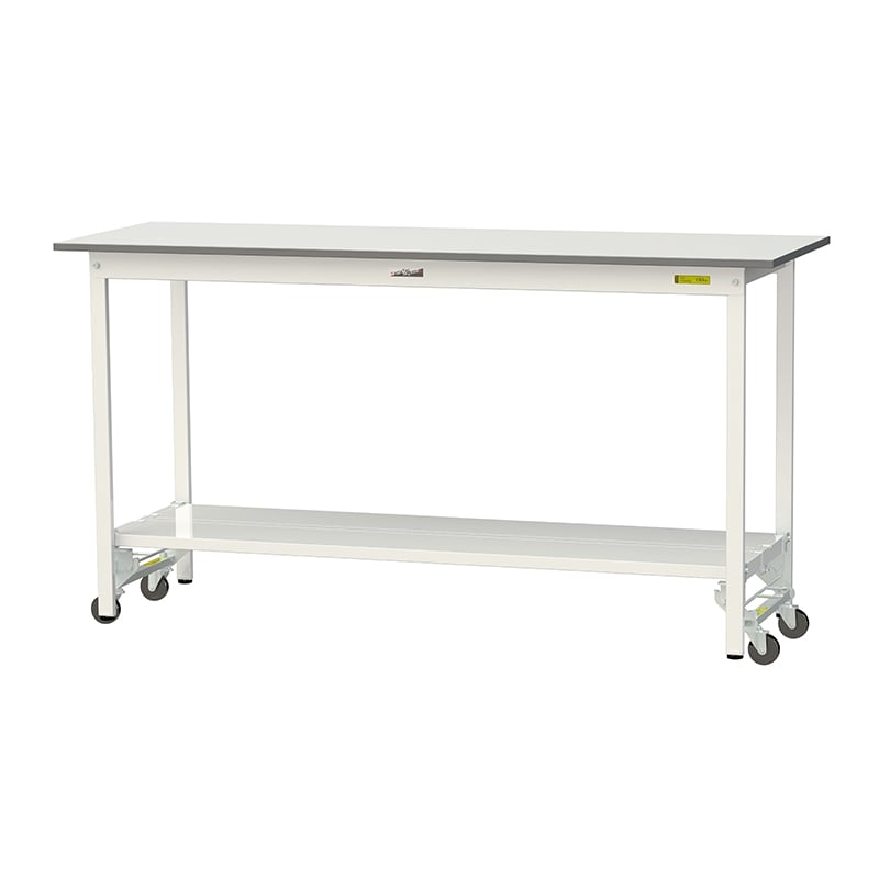 山金工業 ワークテーブル150 ワンタッチ移動タイプ H950mm 全面棚板付 1800×600 1台(ご注文単位1台)【直送品】