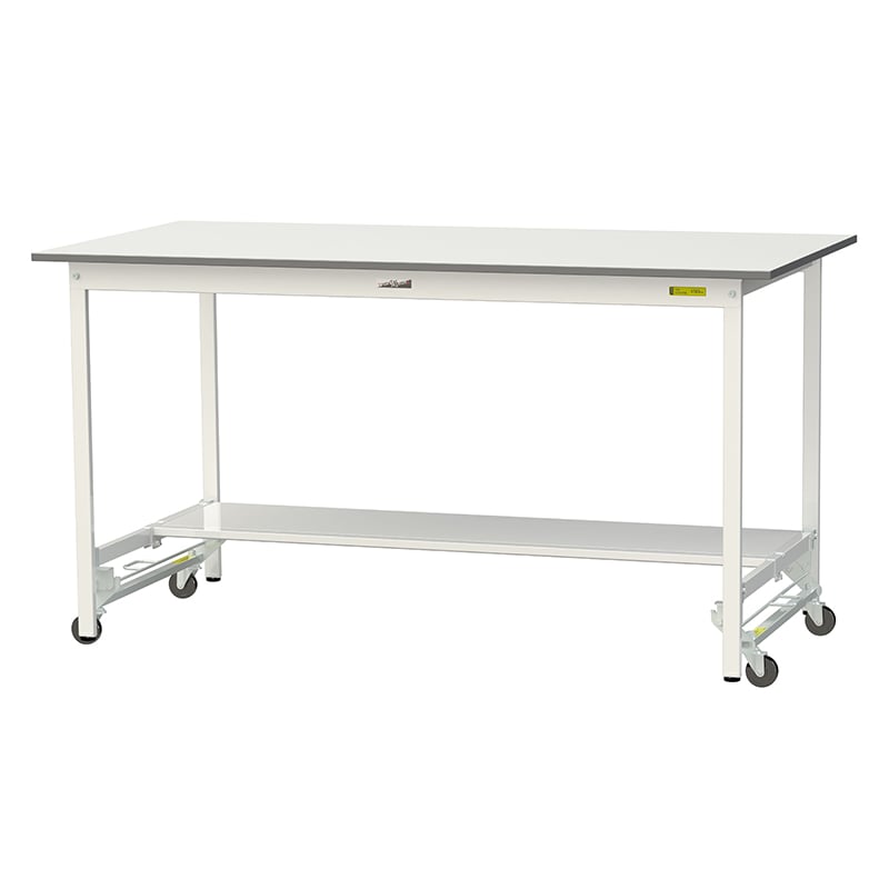 山金工業 ワークテーブル150 ワンタッチ移動タイプ H950mm 半面棚板付 1800×900 1台(ご注文単位1台)【直送品】