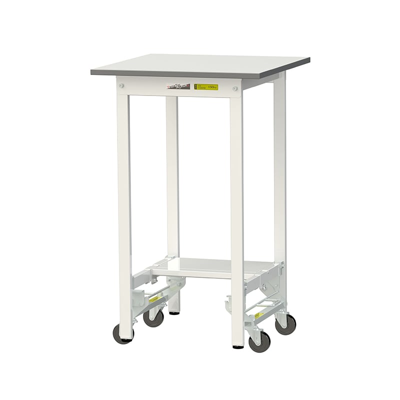 山金工業 ワークテーブル150 ワンタッチ移動タイプ H950mm 半面棚板付 600×600 1台(ご注文単位1台)【直送品】