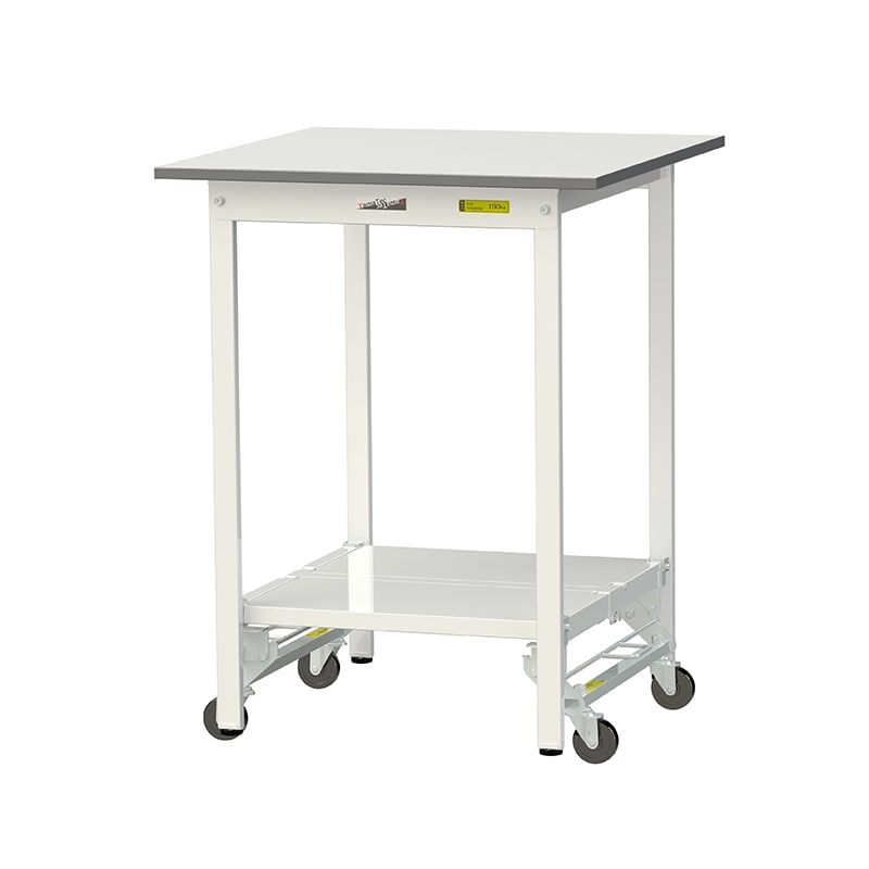 山金工業 ワークテーブル150 ワンタッチ移動タイプ H950mm 全面棚板付 750×750 1台(ご注文単位1台)【直送品】