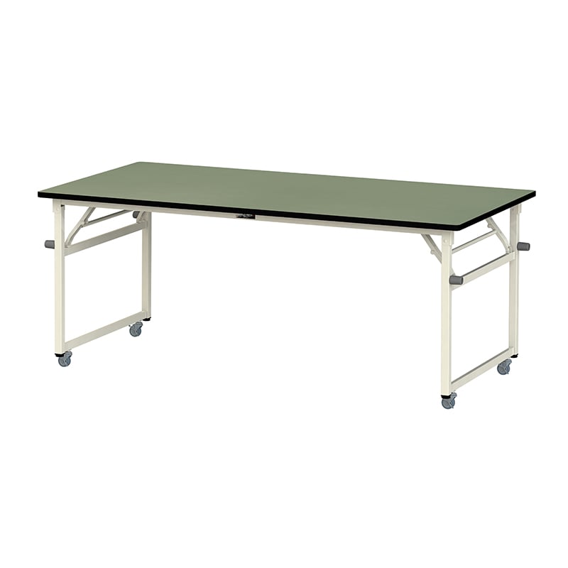 山金工業 ワークテーブル　折りタタミタイプ　移動式 塩ビシート天板22mm　グリーン 1800×900×740 1台（ご注文単位1台）【直送品】