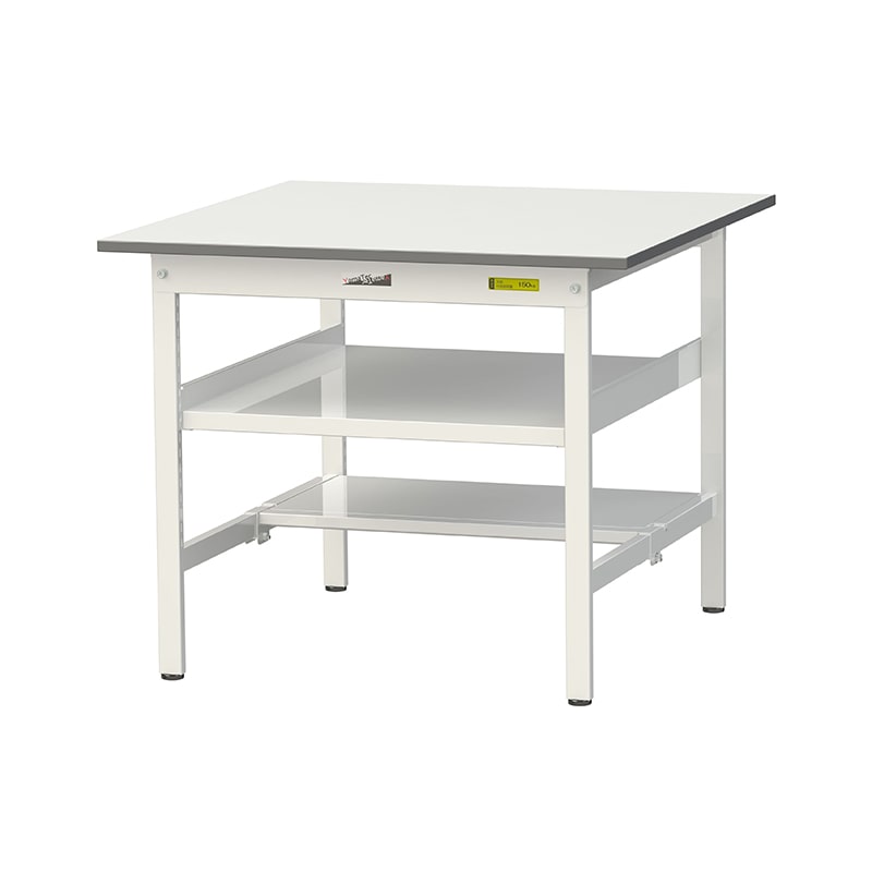 山金工業 ワークテーブル150　固定式　H740mm 中間棚付／半面棚板付 900×900 1台（ご注文単位1台）【直送品】