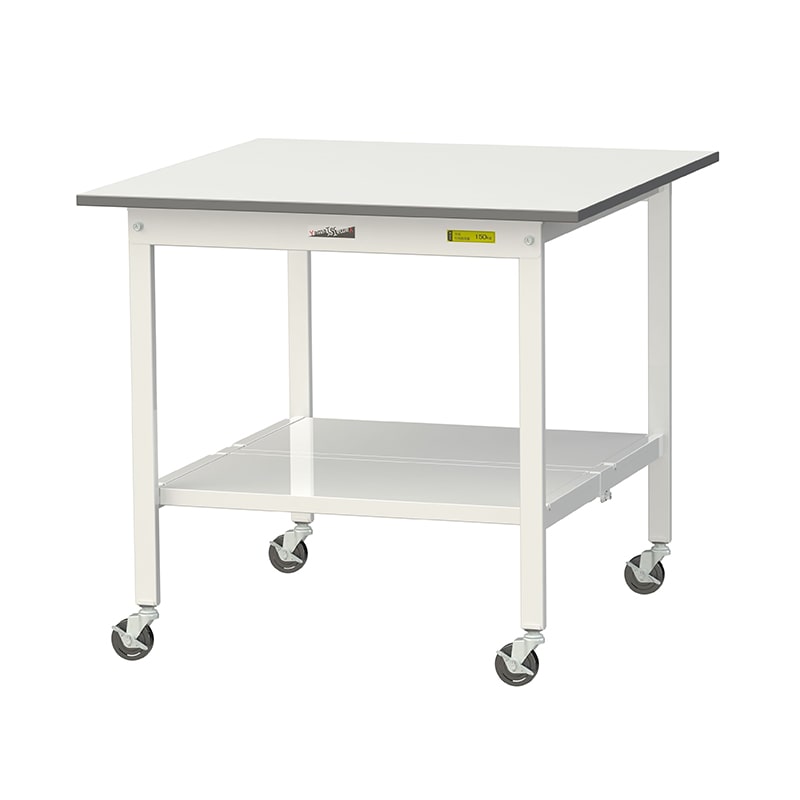 山金工業 ワークテーブル150　移動式　H825mm 全面棚板付 900×900×高825mm 1台（ご注文単位1台）【直送品】