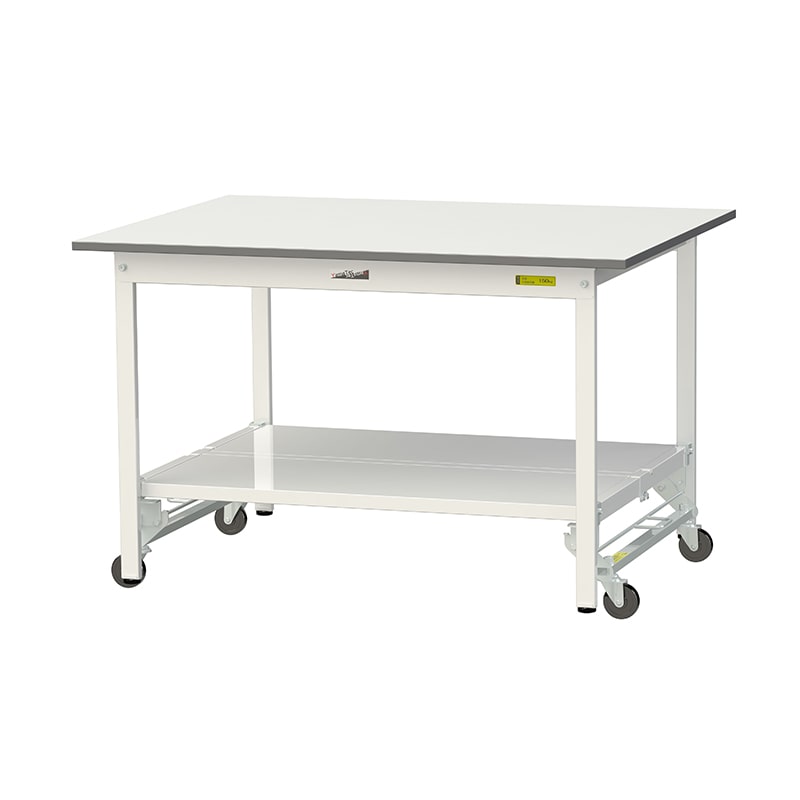 山金工業 ワークテーブル150　ワンタッチ移動タイプ H740mm　全面棚板付 1200×900 1台（ご注文単位1台）【直送品】