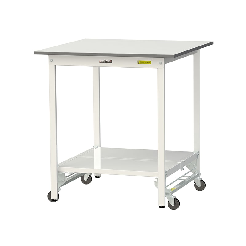 山金工業 ワークテーブル150 ワンタッチ移動タイプ H950mm 全面棚板付 900×900 1台(ご注文単位1台)【直送品】