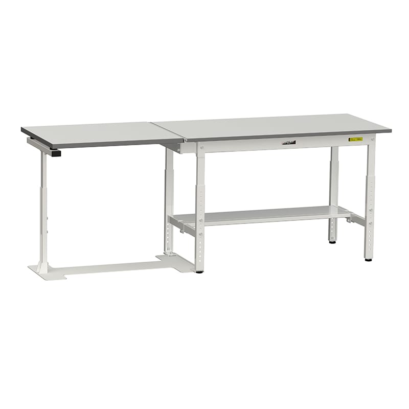 山金工業 ワークテーブル150 跳ね上げタイプ H600~900mm 半面棚板付 1200×600 1台(ご注文単位1台)【直送品】
