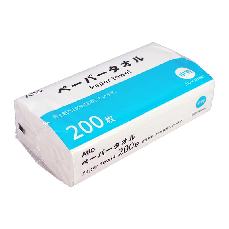 あっと ペーパータオル 再生紙 中判 200枚入 A550239 1個（ご注文単位60個）【直送品】