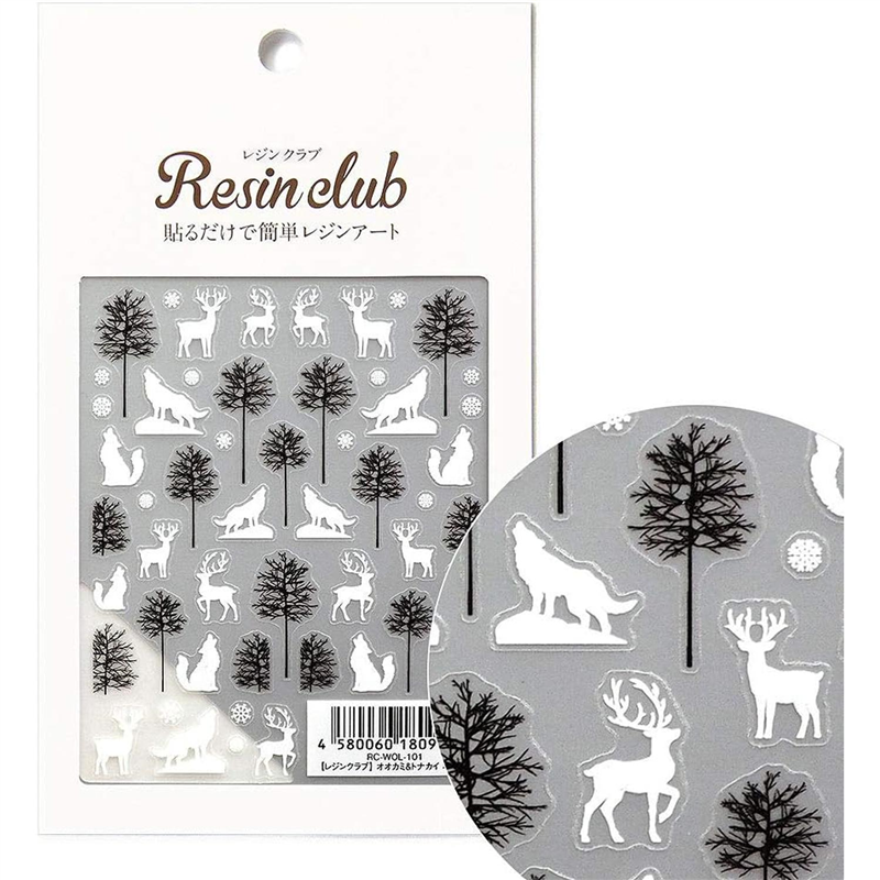 レジンクラブ オオカミ&トナカイ ホワイト UVレジン用シールパーツ RC-WOL-101 1枚（ご注文単位1枚）【直送品】