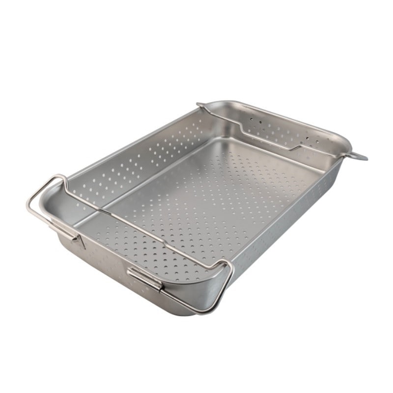 スギコ産業 18-8 給食バット運搬型 穴明 積重ねハンドル付 研磨有 H100mm ST1130-SH-6038-4P 1個(ご注文単位1個)【直送品】