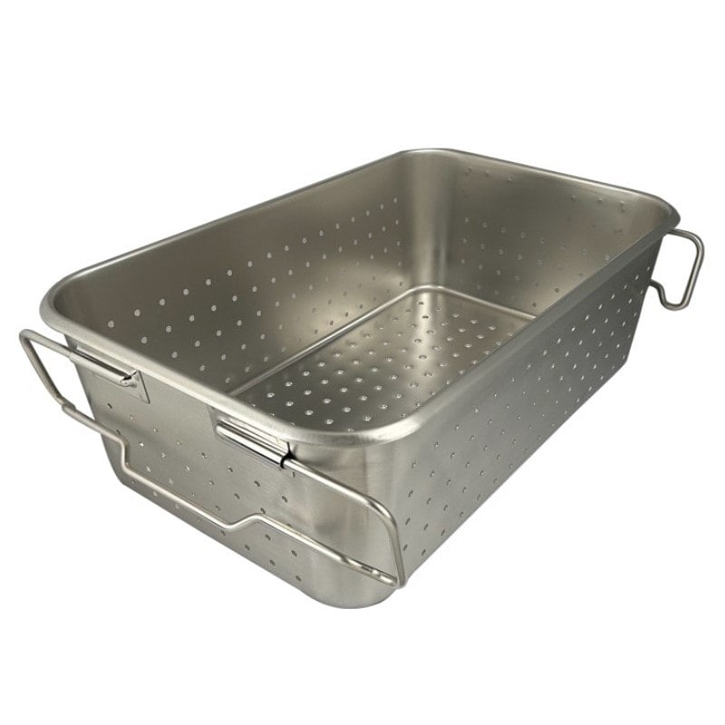 スギコ産業 18-8 給食バット運搬型 穴明 半カールフランジ 積み重ねハンドル付 研磨有 H200mm SA1853-SH-6038-8PF 1個(ご注文単位1個)【直送品】