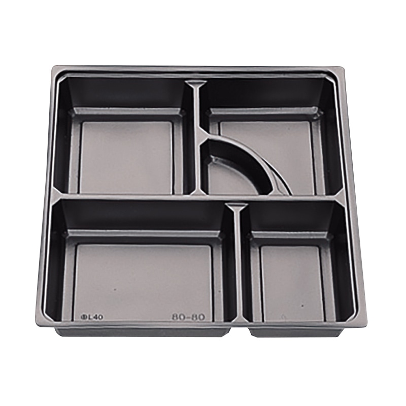 北原産業 紙ボックス弁当容器　80-80　中仕切付き くらしき／黒カルプセット  25セット/袋（ご注文単位4袋）【直送品】