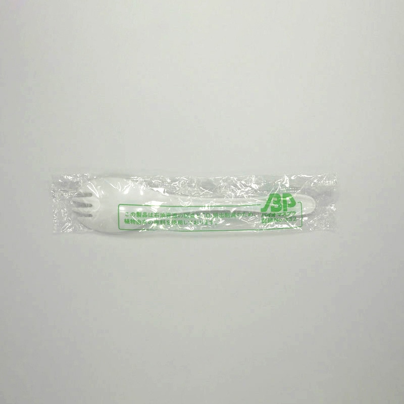 ホウケン産業 バイオプラフォークスプーン 14cm 単袋 100本/袋(ご注文単位30袋)【直送品】