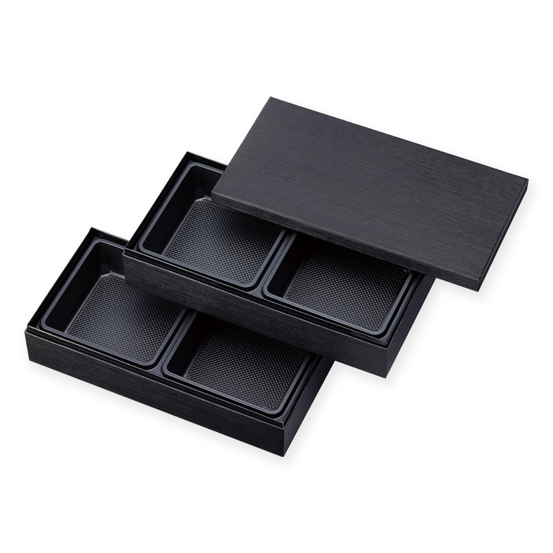 アヅミ産業 仕出し容器　2段貼箱　　蓋・中仕切セット 長手小 HSH-W250-125　黒木目 40セット/箱（ご注文単位1箱）【直送品】