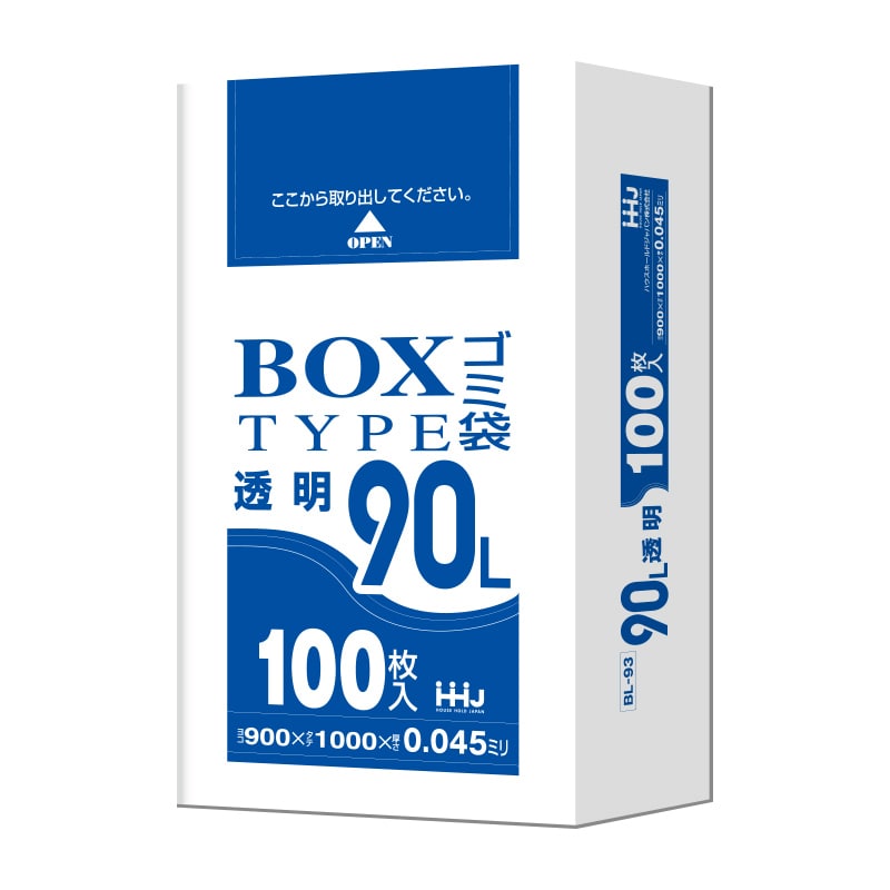 ハウスホールドジャパン BOXポリ袋 90L BL93 透明 100枚入 1箱(ご注文単位3箱)【直送品】