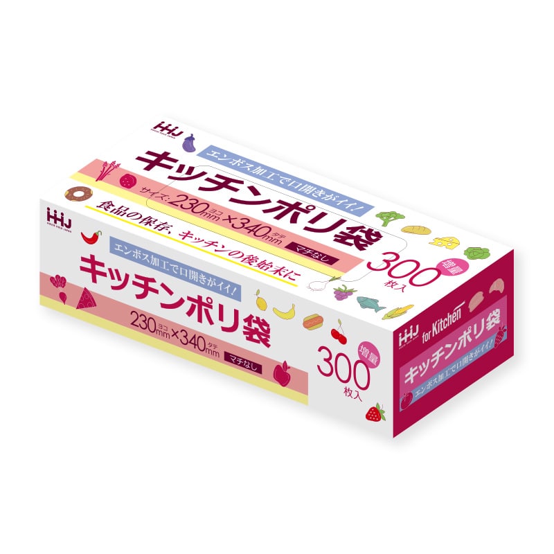ハウスホールドジャパン キッチンポリ袋　増量　KB22  300枚入 1束（ご注文単位30束）【直送品】