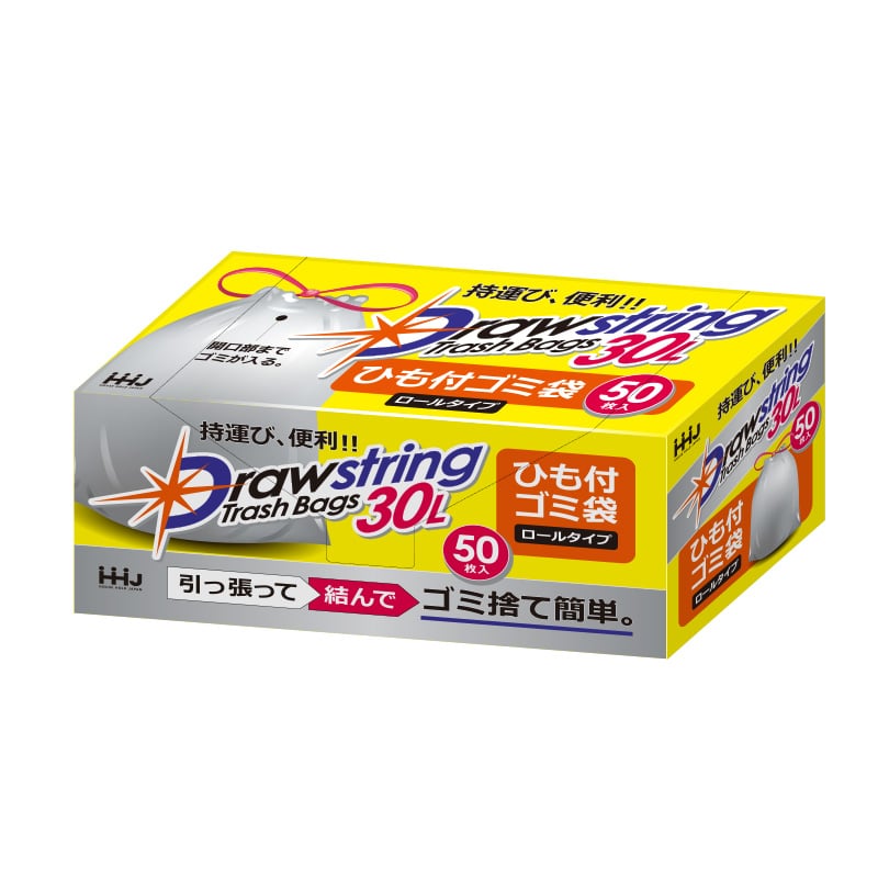 ハウスホールドジャパン ひも付ゴミ袋　ロールタイプ　30L　RD30 半透明 50枚入 1束（ご注文単位16束）【直送品】