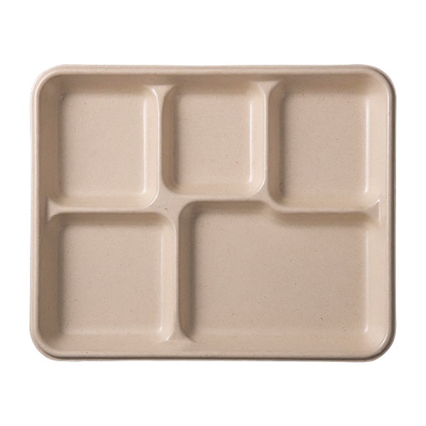 ケーピープラテック バガスプレート KBプレート 仕切5 ナチュラル 125枚/袋（ご注文単位4袋）【直送品】